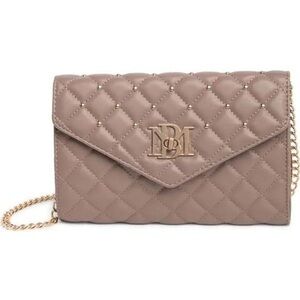NEW w/TAGS Badgley Mischka diamond quilted gold round studs taupe crossbody bag